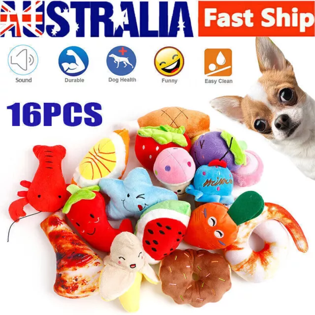 16pcs Squeaky Dog Toys Pet Puppy Plush Sound Chew Toy Set for Small Dogs Cats AU