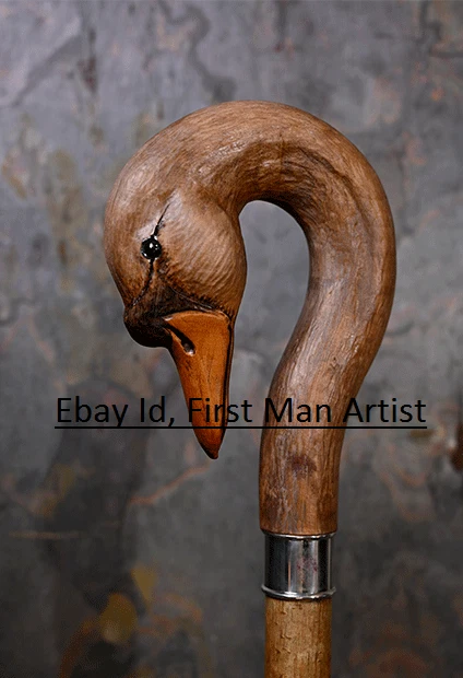 Duck Bird Head Handle Wooden Hand Carved Walking Stick Bird Walking Cane Gift