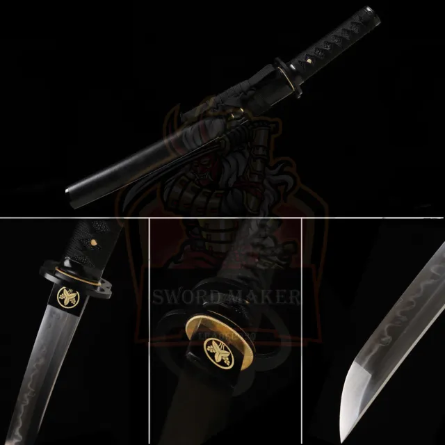 20'' Tanto T10 Steel Clay Tempered Japanese Samurai Short Sword Real Hamon