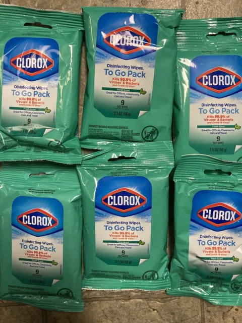 6 Packs of Clorox To Go Disinfecting Wipes Fresh Scent 9 Count Per Pack New