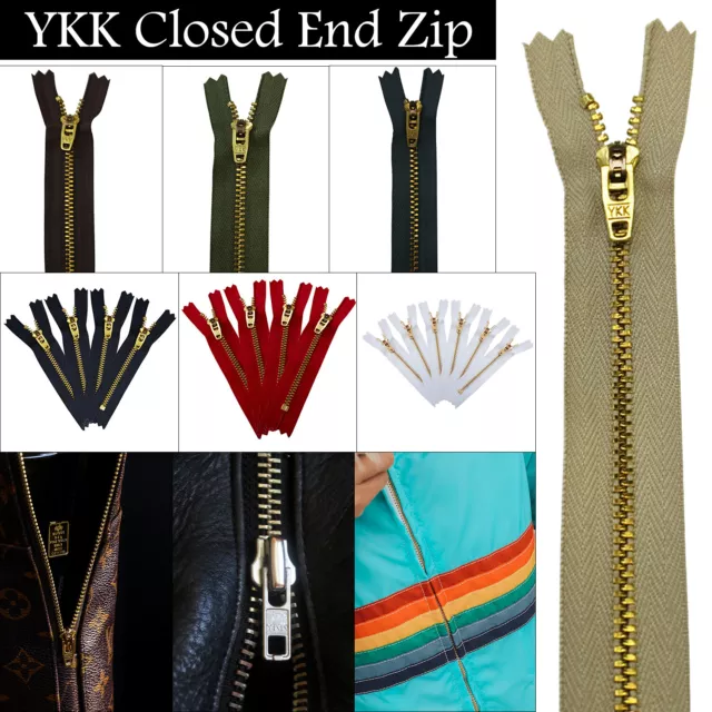 YKK Extremos Cerrados Cremalleras con Oro Dientes Slider para Cuero Abrigos Mano