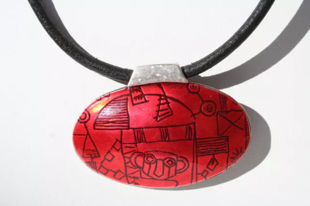 Chico's Signed Black Cord Red Pendant Adjustable Vintage Necklace