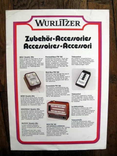 Wurlitzer Juke Box " Accessoires "   Flyer publicité