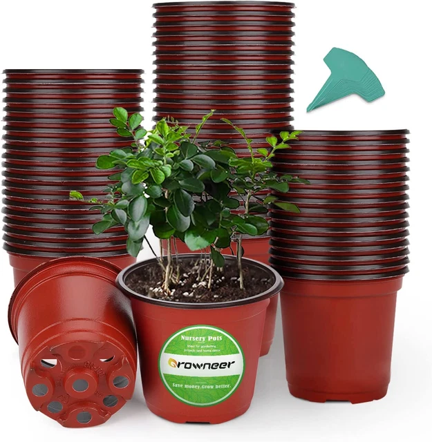 60 PACKS 6 Inches Plastic Plant Nursery Pots with 15 Pcs Plant Labels