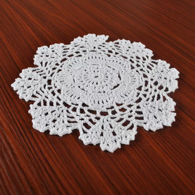 4Pcs White Vintage Hand Crochet Cotton Lace Doilies Round Table Mats Flower 20cm 3