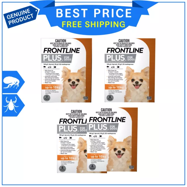 FRONTLINE PLUS For Dogs Up to 10 Kg ORANGE 3, 6, 12 Pipettes Flea Tick Treatment