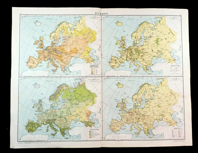 Map of Europe European Commerce Industry Economic Post WW1 Antique Large 1919
