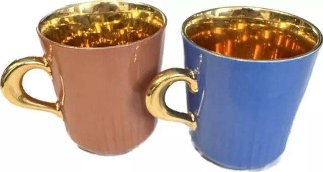 Figgjo Flint Gold Lined Demitasse Cups (2) Saucer Norway Espresso Mugs, MCM