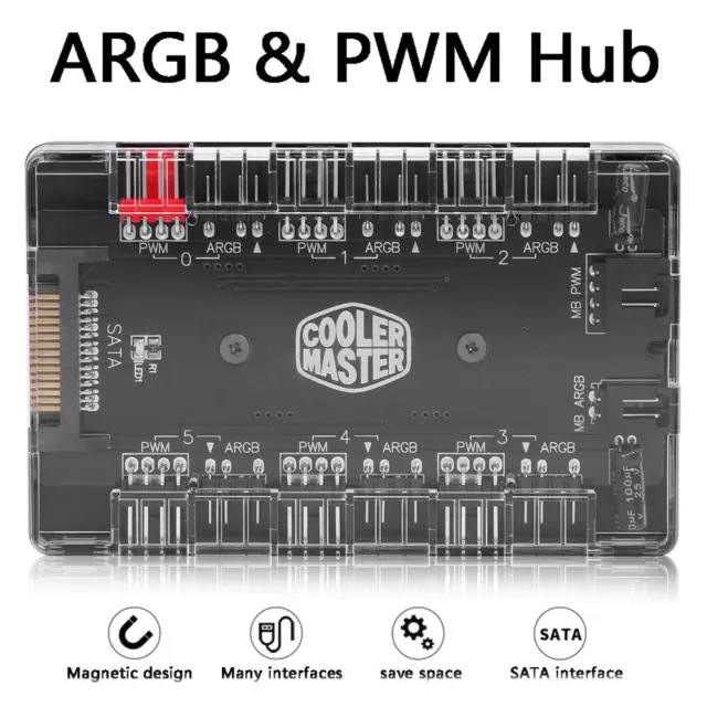 1 to 6 Multi Way Fan HUB Splitter 4Pin PWM 3Pin RGB Adapter for Desktop Computer
