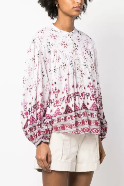 NEW Isabel Marant Etoile Women's White Salika Lurex Print Blouse SZ 40 #T2325 3