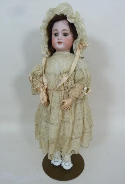Antique Jumeau DEP doll in lace dress and bonnet 19'' tall