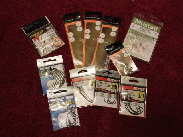 Lot of 11 pkgs Assorted Fishing Accessories hooks snelled rig weighted outdoor