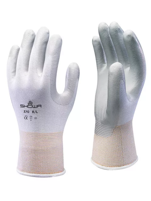 Showa Atlas Fit 370W White Nitrile Gardening Work Gloves - Size Large