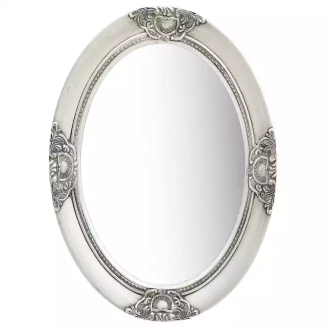 Classic Silver Wall Mirror in Baroque , 50x70 cm, Ornate Wooden Frame, Oval Shap