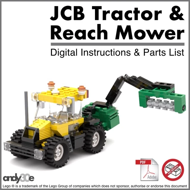 INSTRUCTIONS ONLY CUSTOM Lego JCB Tractor Mower I Town City Farm