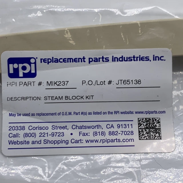 Steam Block Kit MIK237 for Midmark Ritter M11 and M11D - OEM 002-1244-02