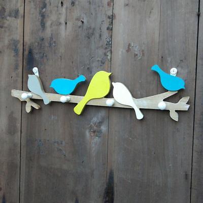 Creative Wooden Bird Home Decor Coat Hat Rack Wall Hook Hangers Crafts 4 Hooks