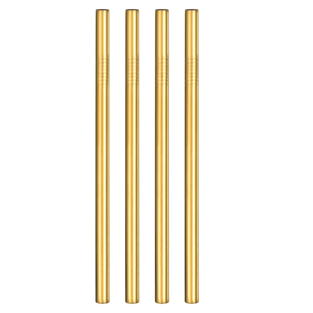 4Pcs 8.46" Long Stainless Steel Straight Straws for Travel Mugs(Gold)