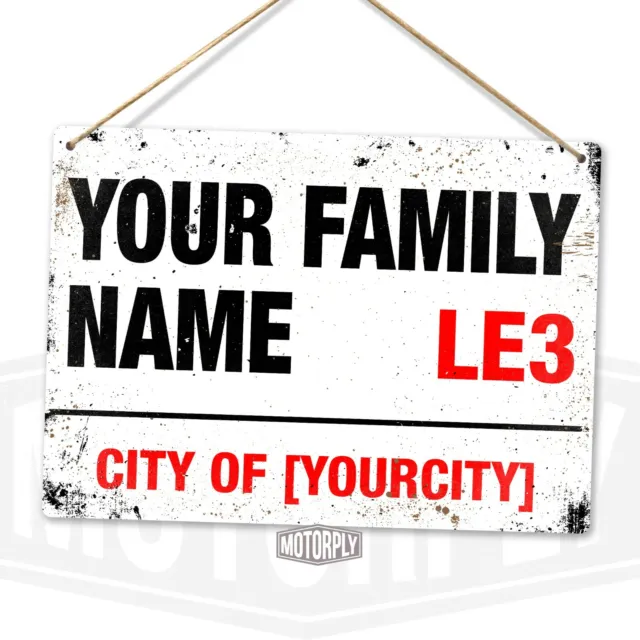 Metall Wandschild - personalisiertes Familien Straßenschild getragener Look - London City Geschenk