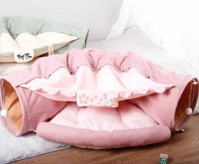 New Pet Dog Cat Tunnel Cat Sofa Bed House Cushion Mat Sleeping Bag Kitty M Pink