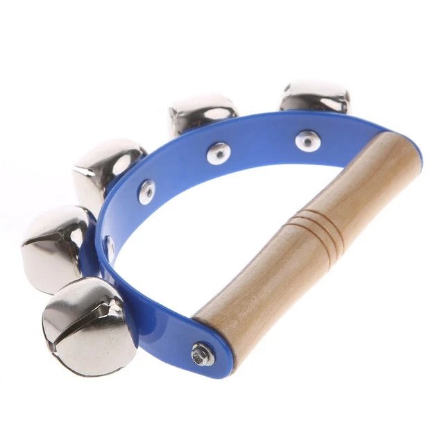 Handheld Sleigh Bells with Wooden Handle Hand Bell Percussion Musical Kids