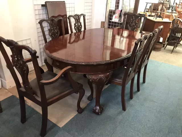 8 Seater Antique Edwardian Mahogany Oval Extending Dining Table Two Extra Leaves