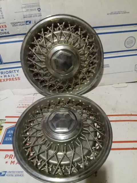 (2) 1985-1989 Chrysler 5th Avenue # 433D 15" Wire Spoke Hubcap Wheel Cover USED