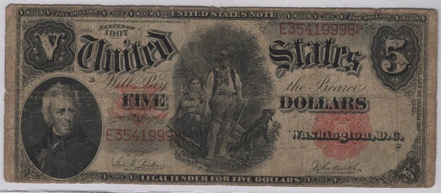 1907 Series $5 US Legal Tender Note"Woodchopper" *F