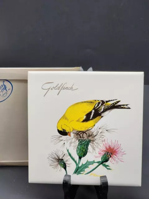 GOLDFINCH TILE Screencraft Hand Decorated USA 6"X6" CORK BK W/BOX
