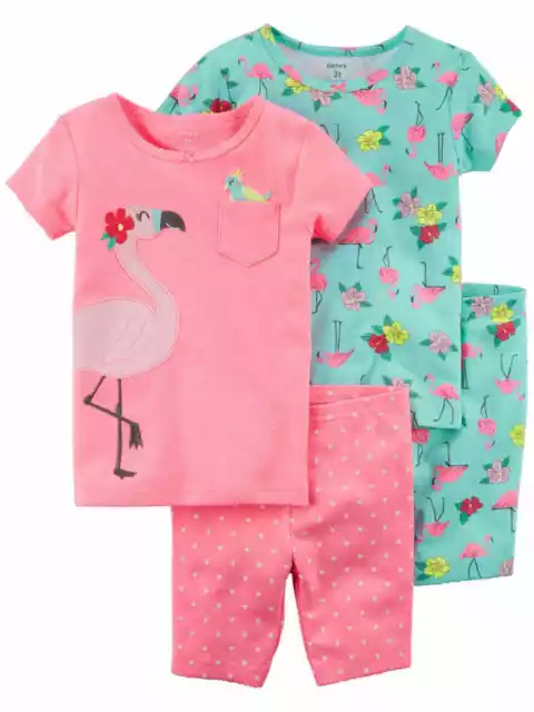 Carters Infant & Toddler Girls Pink Flamingo Pajamas 4pc Bird Sleep Set