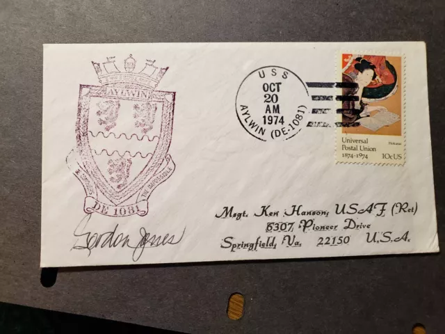 USS AYLWIN DE-1081 Naval Cover 1974 SIGNED Cachet