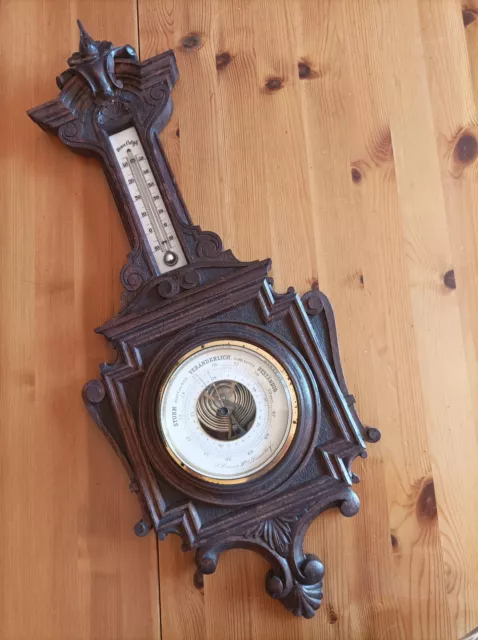 Antike Barometer / Thermometer um 1900/1920 Holz-geschnitzt  (Sommer-Düsseldorf)