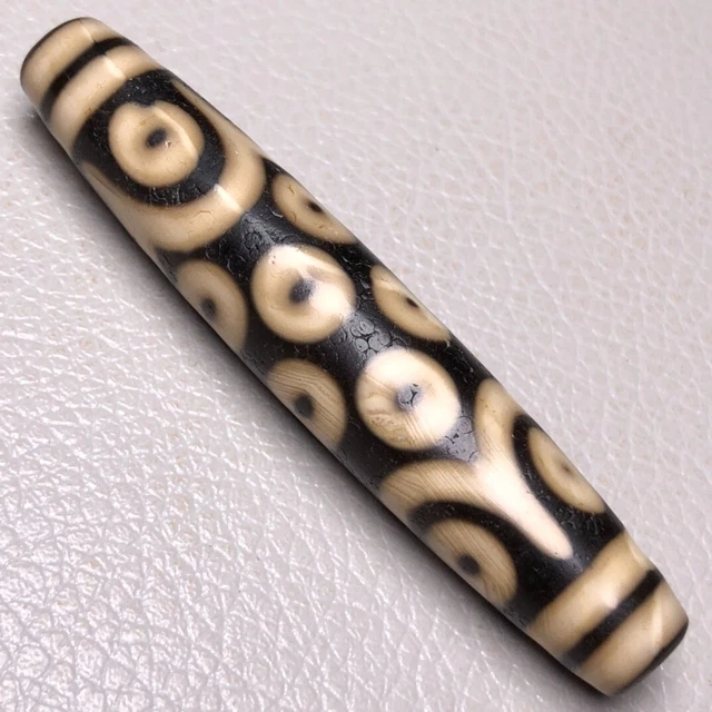 Ancient Tibetan DZI Beads Old Agate Yellow Stripe 18 Eye Totem Amulet Pendant GZ