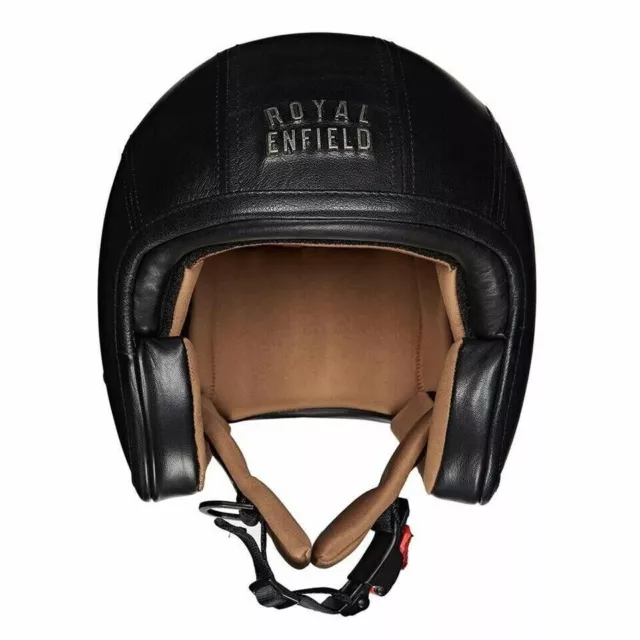 Casco Royal Enfield Open Face Garando Fibra de Vidrio Cuero Negro L 600mm