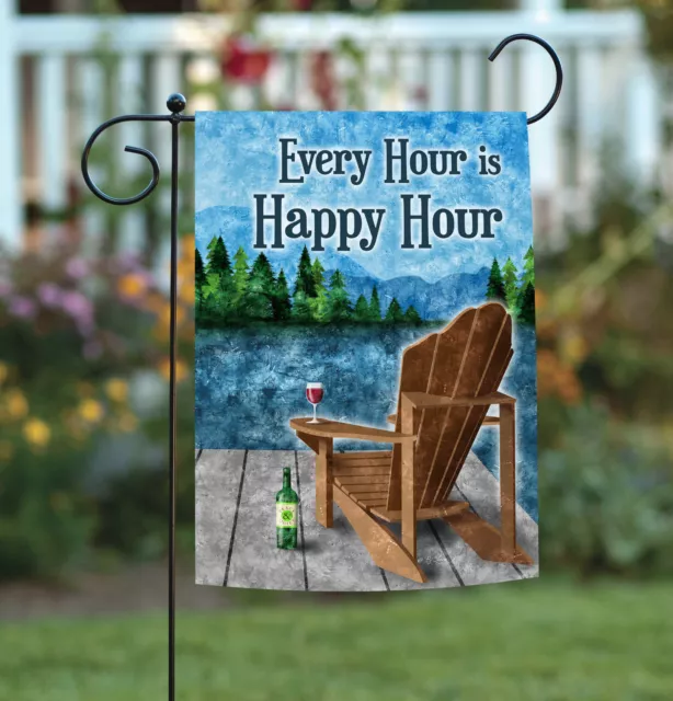 Toland Happy Hour Lake 12x18 Relax Vacation Summer Wine Cocktail Garden Flag