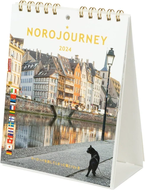 Greeting Life 2024 calendar 12 months with a cat who traveled to Europe Tabletop