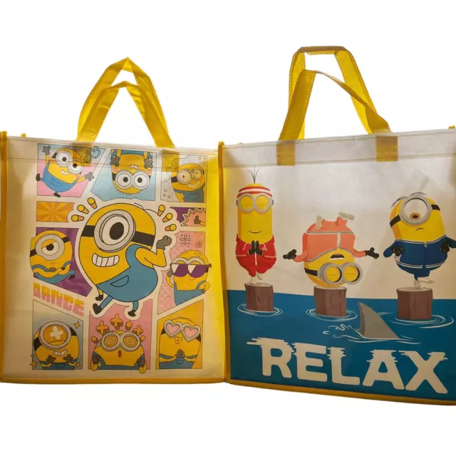 Minions 2 Reusable Tote Bags Apprx 12” x 13” x 6.5” 2 Nickelodeon Gift Bags