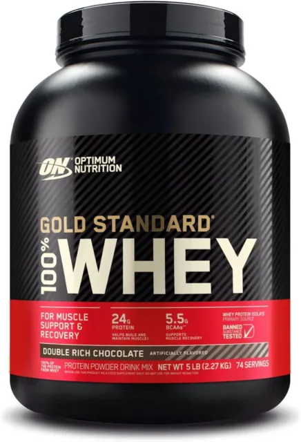 Optimum Nutrition Gold Standard 100% Whey Protein Powder, Rich Chocolate- 5lb