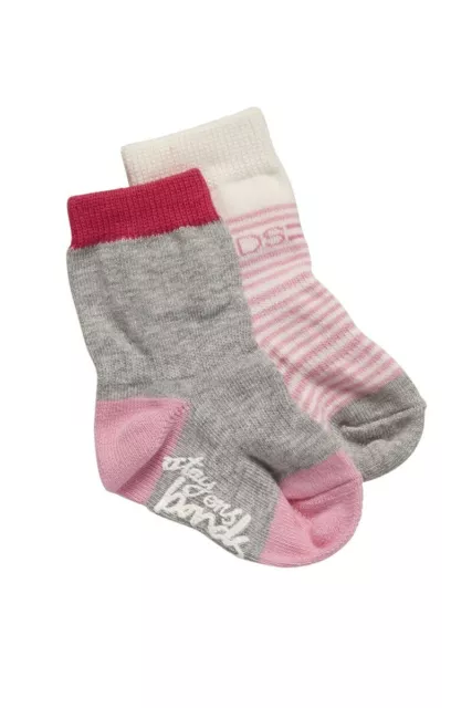 Bonds Baby Toddler Infant 2 Pack Stay On Crew Socks sizes 1 2 Pink White Grey