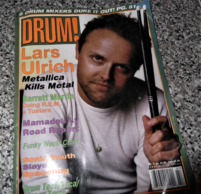 1998 June/July issue of DRUM! magazine featuring Lars Ulrich