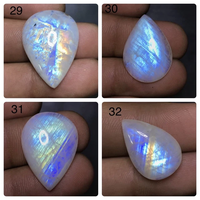 Supreme ! Natural Rainbow Moonstone Fire Cabochon  Loose Top Gemstone  AAA+ 8
