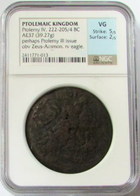 222 - 205/4 Bc Ptolemaic Kingdom Ae 35 Ptolemy Iv Philopator Zeus Coin Ngc Vg
