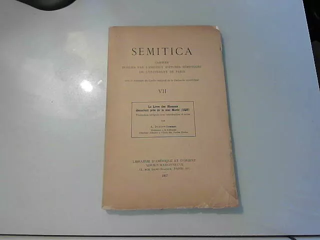 Semitica : Cahiers, institut d'études sémitiques de Paris, Tom...