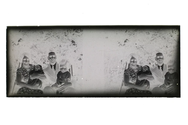 France Photo Amateur Famille Stereo L13n28 Plaque de verre Vintage NEGATIF