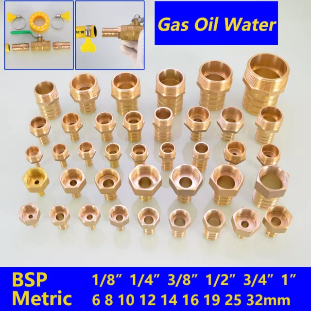 Male/Female Brass Pipe Fitting Hose Barbed BSP Connector 1/8 1/4 3/8 1/2 3/4 1"