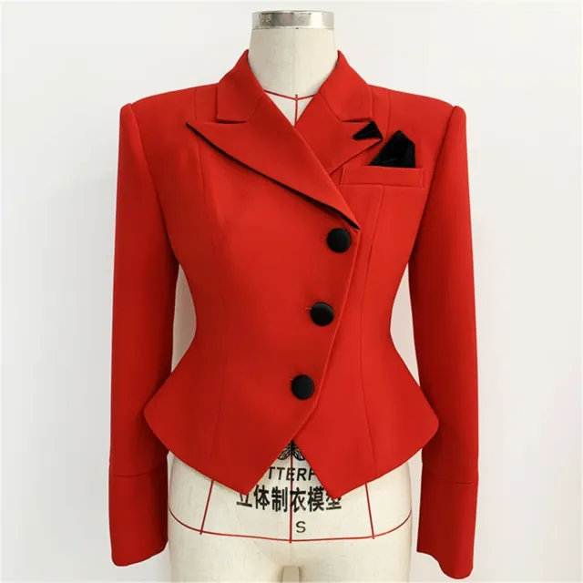 Donna Lusso Design Ispirato Aderente Corto Rosso Smoking Stile Cappotto Blazer