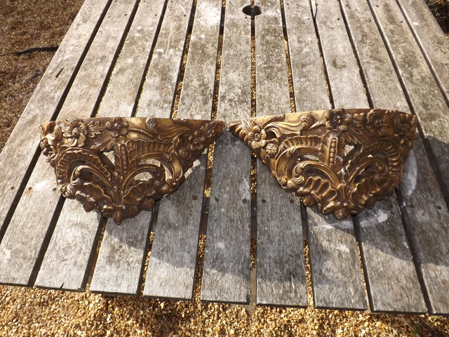 Pair of Architectural Salvage Carved Gilt Wood Pediments/Under Bracket/Frieze