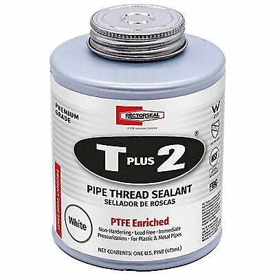 Pipe Thread Sealant: T Plus 2, 16 oz, Brush-Top Can, White, High