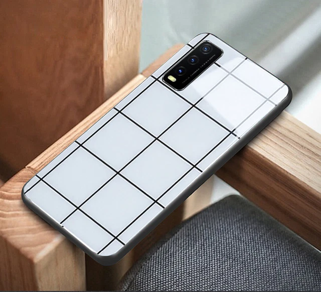For VIVO Y20s Y11s Y52 Case Cover Classic White Grid Glossy Back