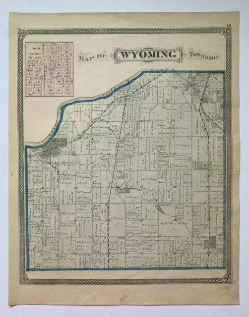 1876 original Plat Atlas page WYOMING & BYRON TOWNSHIP, Kent Co. MI map